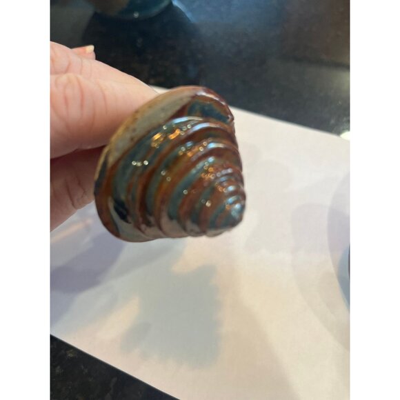 Vtg 1979's Handmade Blue & Brown Glazed Ceramic Honey Jar With Lid And Honey Dip - Picture 10 of 10